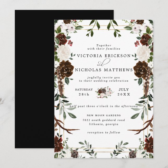 Rustic Floral | Boho Botanical Wedding Invitation (Front/Back)