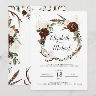Rustic Floral   Boho Botanical Wedding Invitation