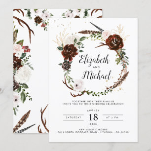 Rustic Floral   Boho Botanical Wedding Invitation