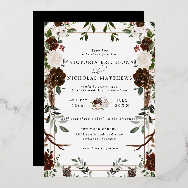 Rustic Floral | Boho Botanical Wedding Invitation (Front/Back)