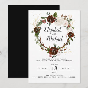 Rustic Floral   Boho Botanical Wedding Invitation