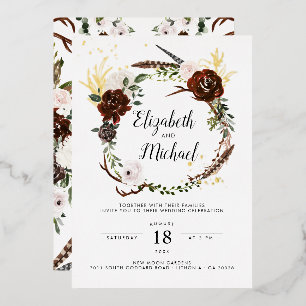 Rustic Floral Boho Botanical Wedding Invitation
