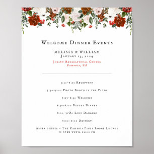 Rustic Floral Boho Botanical Wedding Program Poster
