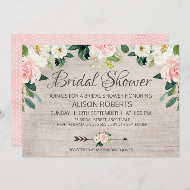 Rustic Floral Boho Bridal Shower Invitation (Front/Back)