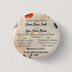 Rustic floral boho colorful wedding invitation 3 cm round badge