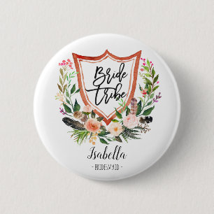 Rustic floral boho floral bride tribe/bridesmaid 6 cm round badge