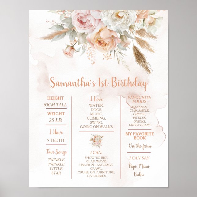 Rustic Floral Boho Onederful Birthday Milestone Poster (Front)