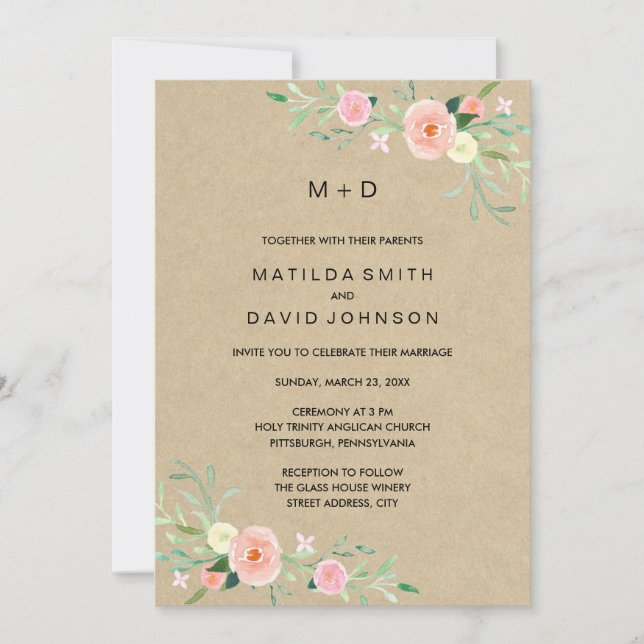 Rustic Floral Boho Wedding Invitation (Front)