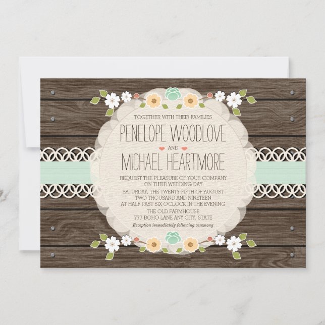 RUSTIC FLORAL BOHO WEDDING INVITATIONS (Front)