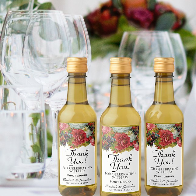 Rustic Floral Boho Wedding Thank You Mini Wine Label (Creator Uploaded)