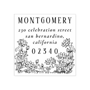 Rustic Floral Border Family Name & Return Address Rubber Stamp
