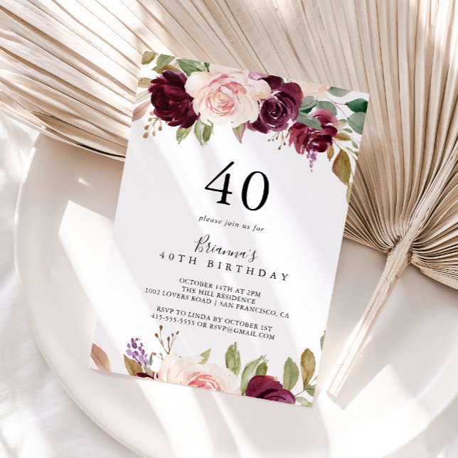 Rustic Floral Botanical 40th Birthday Party Invitation (Creator Uploaded)