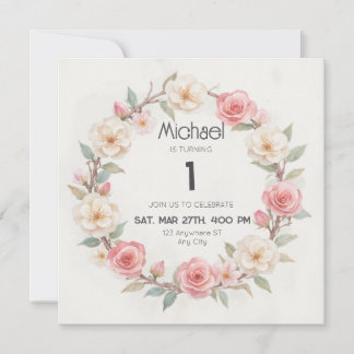 Rustic Floral Botanical Birthday Invitation Baby