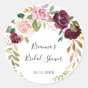 Rustic Floral Botanical Bridal Shower Favour Classic Round Sticker