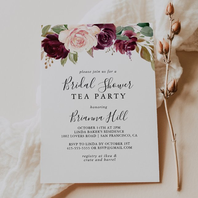 Rustic Floral Botanical Bridal Shower Tea Party Invitation (Creator Uploaded)