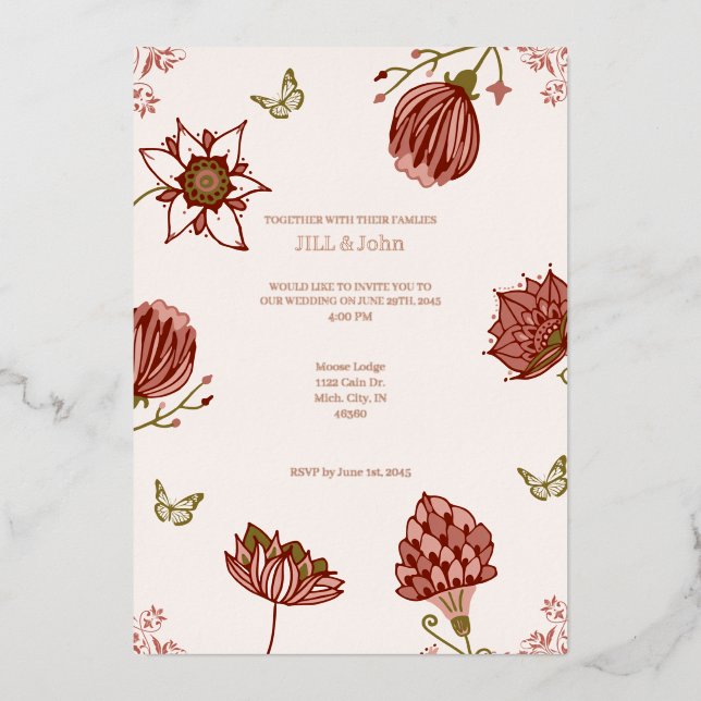 Rustic Floral Botanical Butterfly Wedding  (Front)