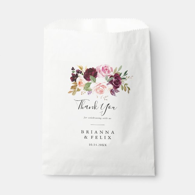 Rustic Floral Botanical Foliage Thank You Wedding Favour Bags (Front)
