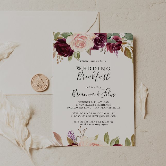 Rustic Floral Botanical Foliage Wedding Breakfast Invitation (Creator Uploaded)