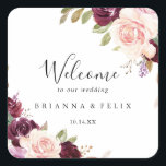 Rustic Floral Botanical Foliage Wedding Welcome Square Sticker<br><div class="desc">This rustic floral botanical foliage wedding welcome square sticker is perfect for a modern wedding. The design features beautiful and colourful hand-drawn flowers and foliage,  elegantly arranged into attractive bouquets.

These labels are perfect for hotel guest welcome bags and destination weddings.</div>