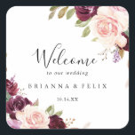 Rustic Floral Botanical Foliage Wedding Welcome Square Sticker<br><div class="desc">This rustic floral botanical foliage wedding welcome square sticker is perfect for a modern wedding. The design features beautiful and colourful hand-drawn flowers and foliage,  elegantly arranged into attractive bouquets.

These labels are perfect for hotel guest welcome bags and destination weddings.</div>