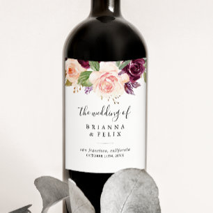 Rustic Floral Botanical Foliage Wedding Wine Label
