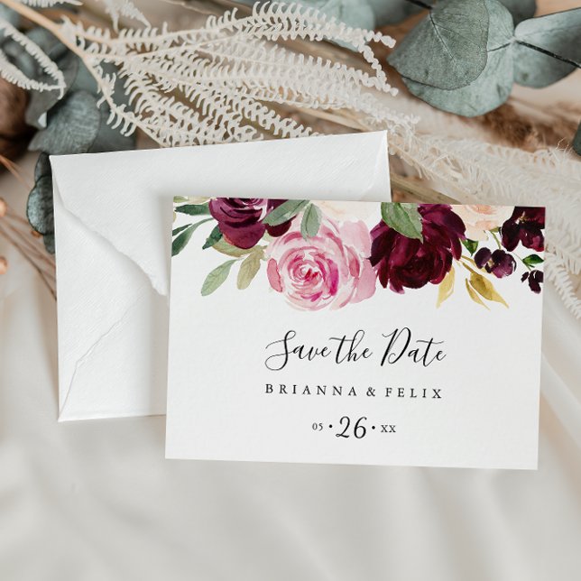Rustic Floral Botanical Horizontal Save the Date Postcard (Creator Uploaded)