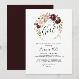 Rustic Floral Botanical It's A Girl Baby Shower Invitation