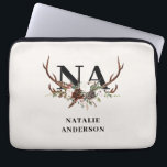 rustic floral botanical personalised fall monogram laptop sleeve<br><div class="desc">elegant rustic design with fall foliage and stage antlers personalised with your name and initials</div>