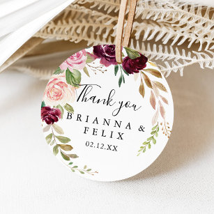 Rustic Floral Botanical Thank You Wedding Favour Classic Round Sticker