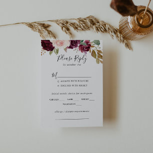 Rustic Floral Botanical Wedding Menu Choice RSVP