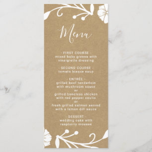 Rustic Floral Botanical Wreath Faux Kraft Wedding Menu