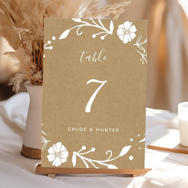 Rustic Floral Botanical Wreath Faux Kraft Wedding Table Number (Creator Uploaded)