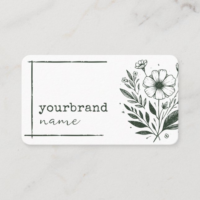 Rustic Floral Boutique Flower Herbs Drawing Green Business Card (Front)