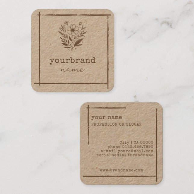 Rustic Floral Boutique Stationery Florist Flower Square Business Card (Front/Back)