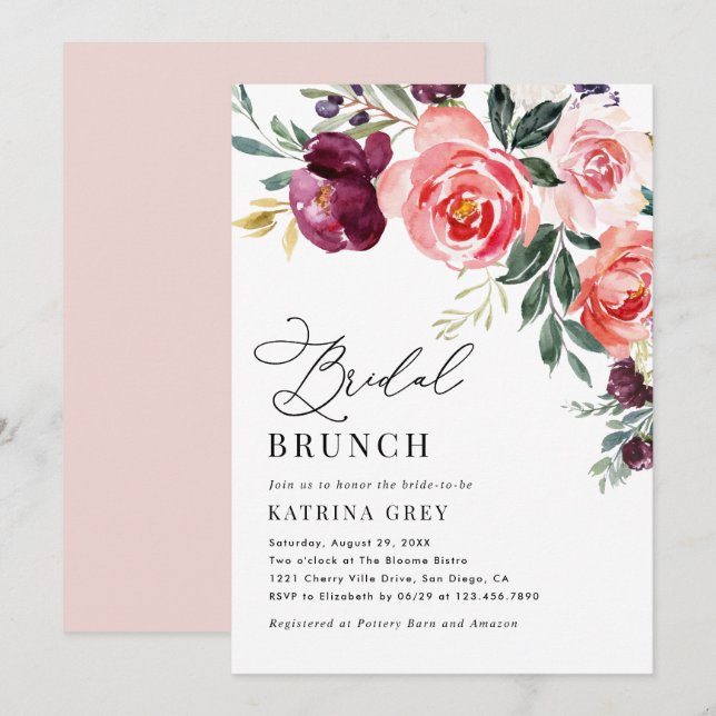Rustic Floral Bridal Brunch Shower Invitation (Front/Back)