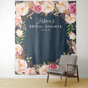 Rustic Floral Bridal Shower Backdrop Tapestry