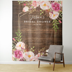 Rustic Floral Bridal Shower Backdrop Tapestry