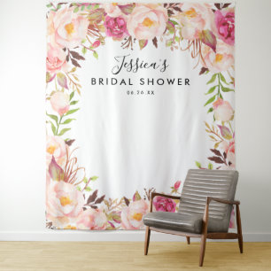 Rustic Floral Bridal Shower Backdrop Tapestry