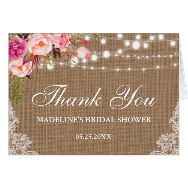 Rustic Floral Bridal Shower Burlap Lace Thanks N (Front Horizontal)