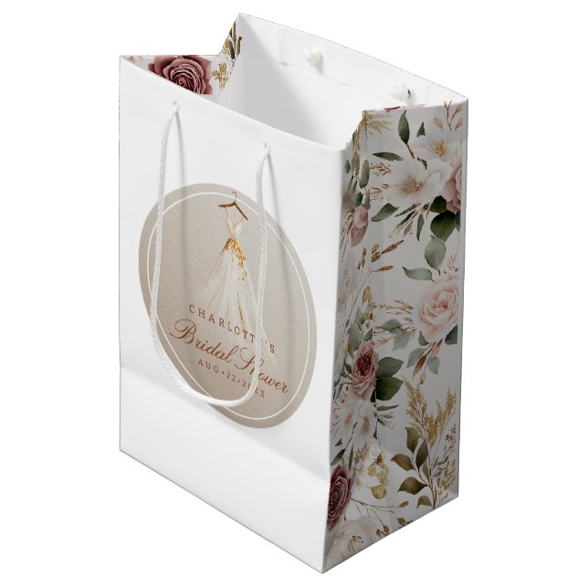 Rustic Floral Bridal Shower Dress Gift Bag (Front Angled)
