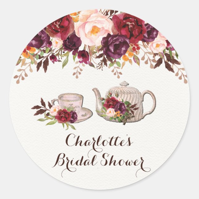 Rustic Floral Bridal Shower Favour Sticker Tag (Front)