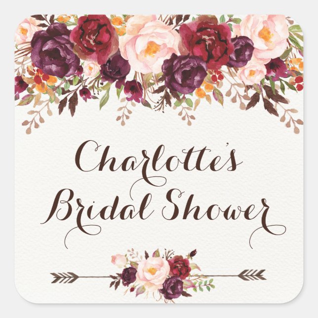Rustic Floral Bridal Shower Favour Sticker Tag (Front)