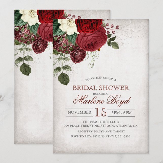 Rustic Floral Bridal Shower Invitation (Front/Back)