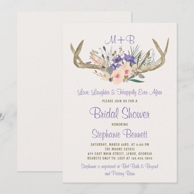 Rustic Floral Bridal Shower Invitation (Front/Back)