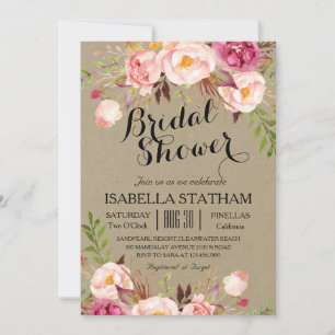 Rustic Floral Bridal Shower/kraft paper texture bg Invitation