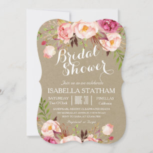 Rustic Floral Bridal Shower/kraft paper texture Invitation