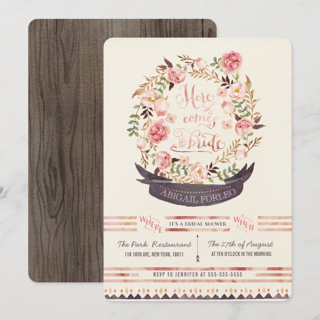 Rustic Floral Bridal Shower Party Invitations (Front/Back)