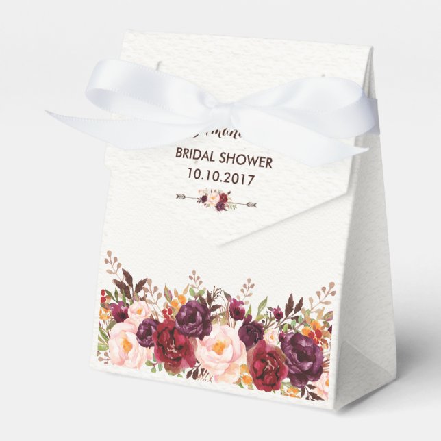 Rustic Floral Bridal Shower Pink Marsala Favour Box (Front Side)
