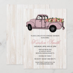 Rustic Floral Bridal Shower Truck Invitation
