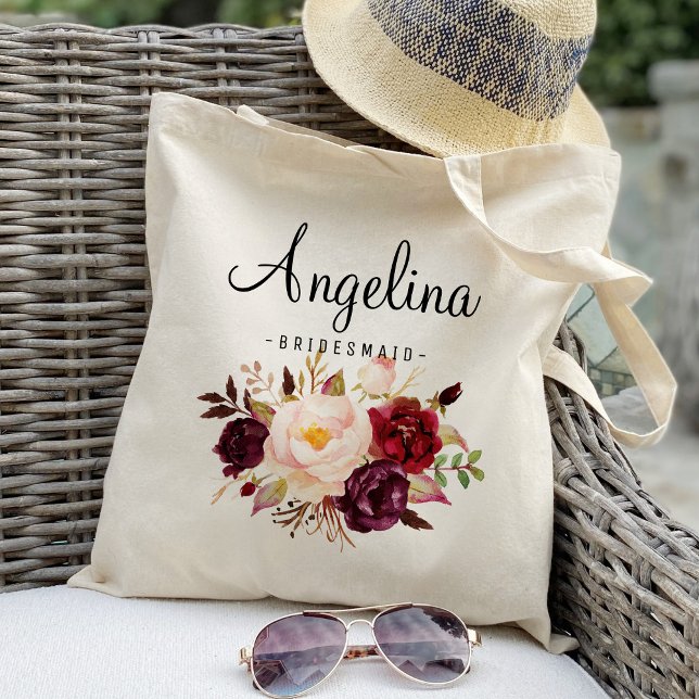 Rustic Floral Bridesmaid Personalised Tote Bag (Creator Uploaded)